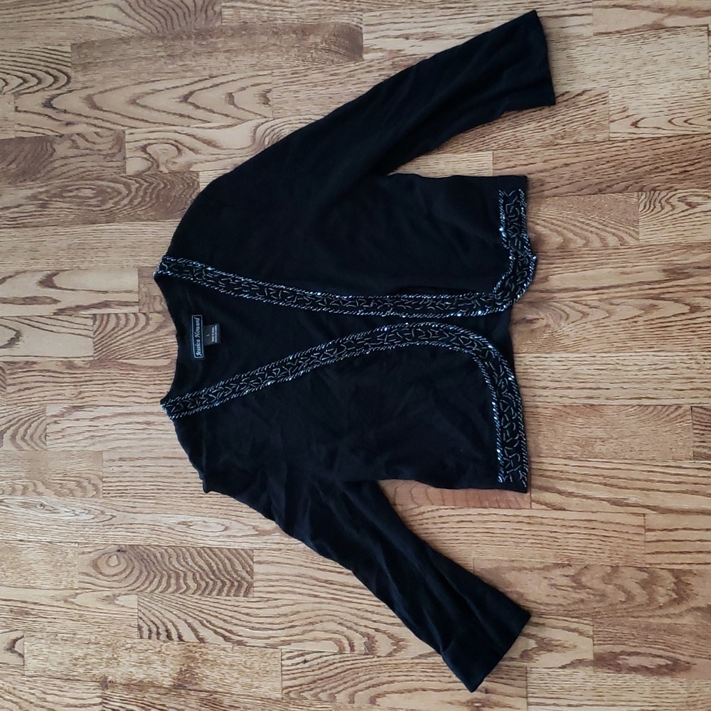 (L) Jessica Howard Soft Knit Embellished Beaded Cardigan Accents Luxury